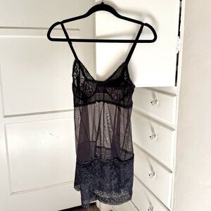 La Perla Black Sheer Lace & Mesh Slip Size 4
